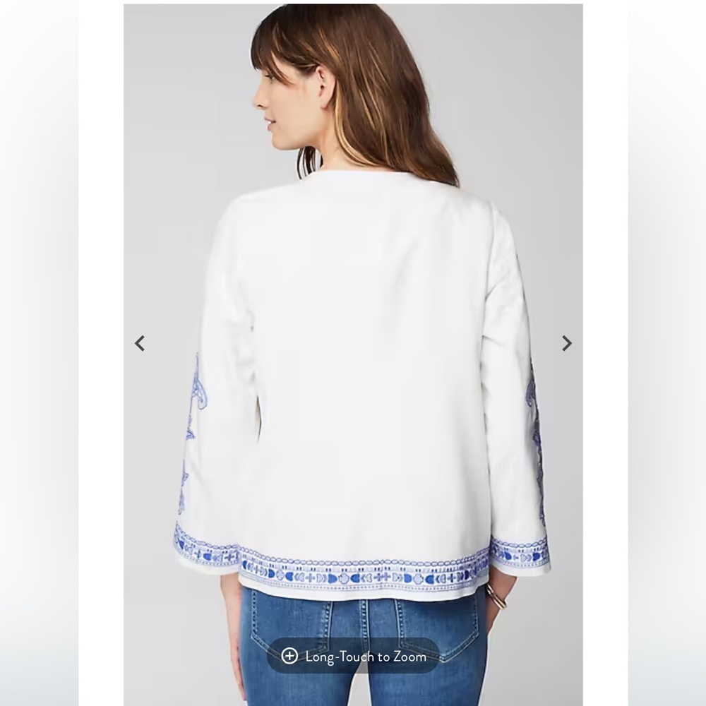 J.Jill Lightweight Embroidered Open Front Jacket 3/4 Sleeve Women’s Size Medium - Picture 7 of 12